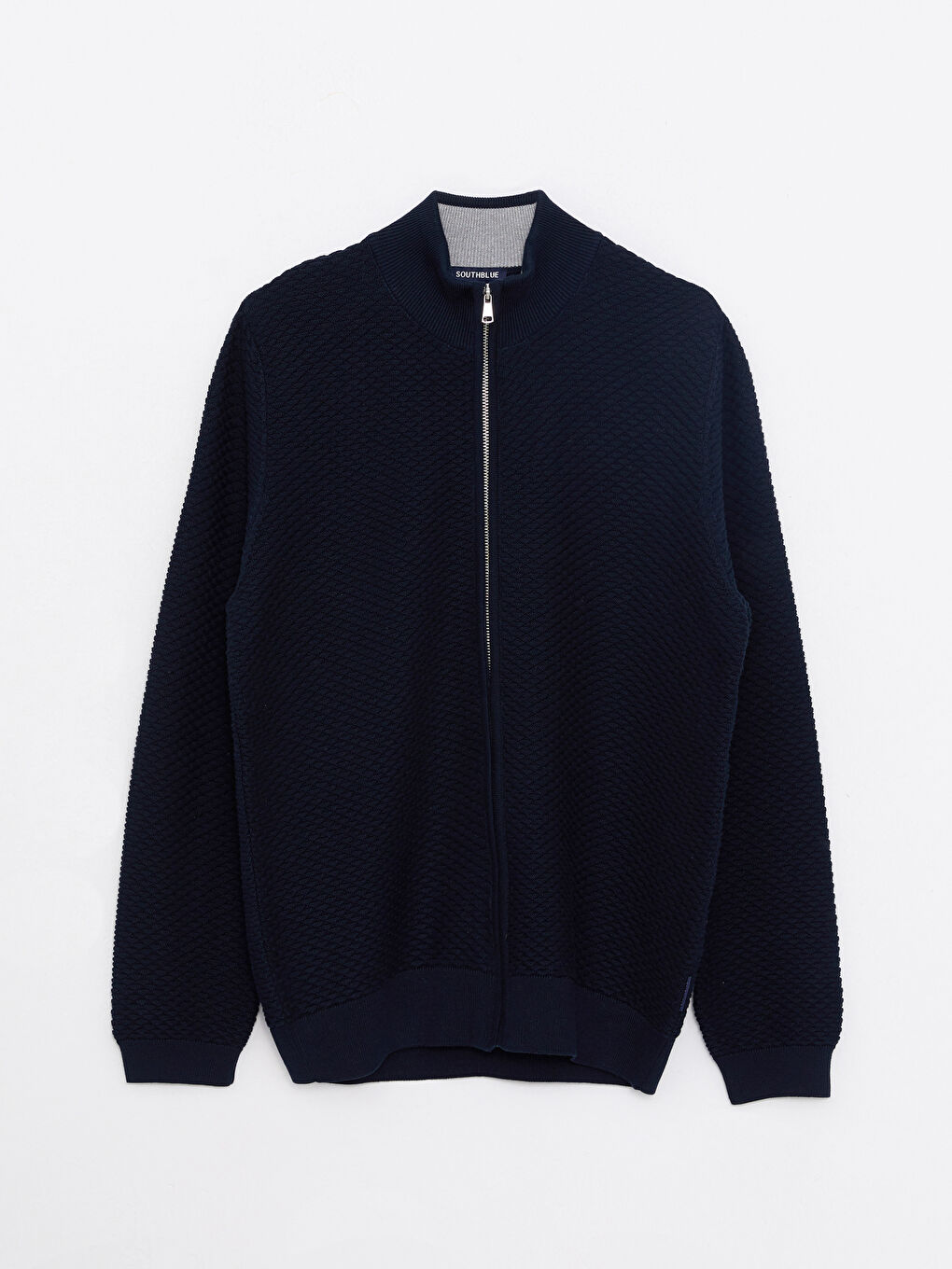 Lacivert Standart Kalıp Dik Yaka Erkek Triko Hırka-8