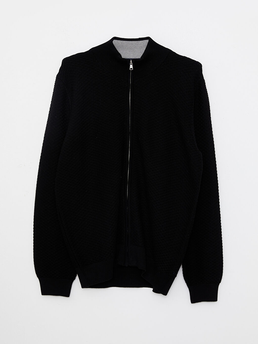 Siyah Standart Kalıp Dik Yaka Erkek Triko Hırka-7