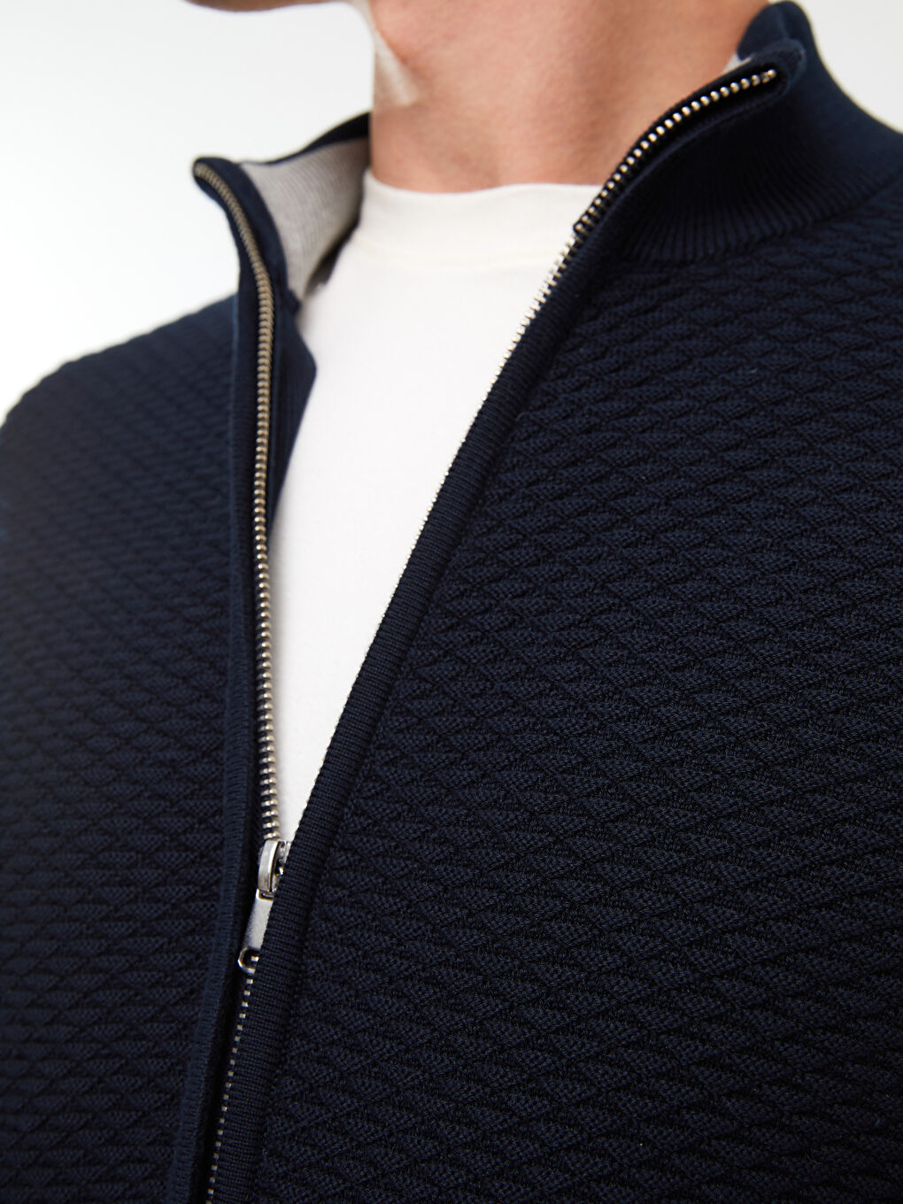 Lacivert Standart Kalıp Dik Yaka Erkek Triko Hırka-6