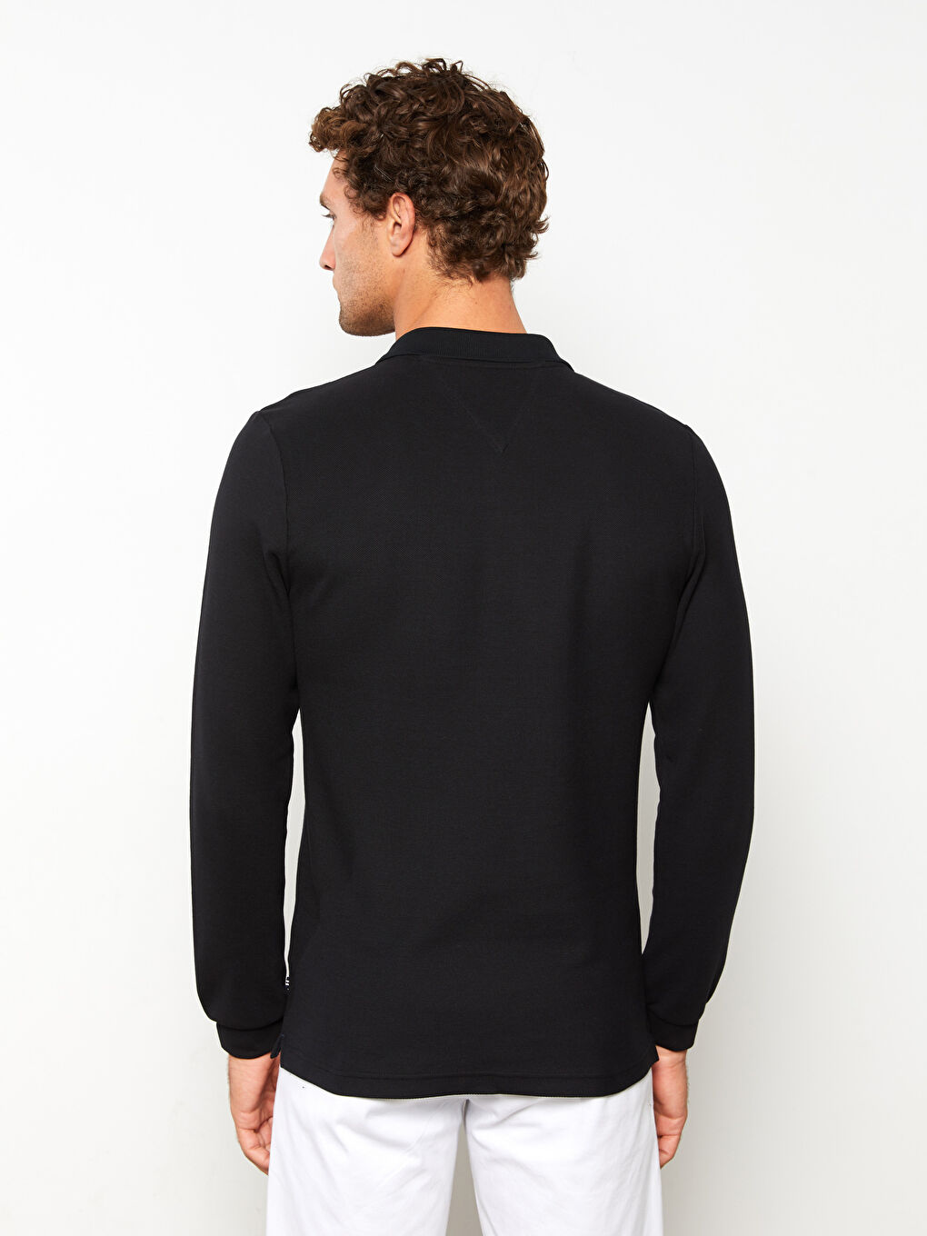 Siyah Polo Yaka Uzun Kollu Pike Erkek Sweatshirt-4