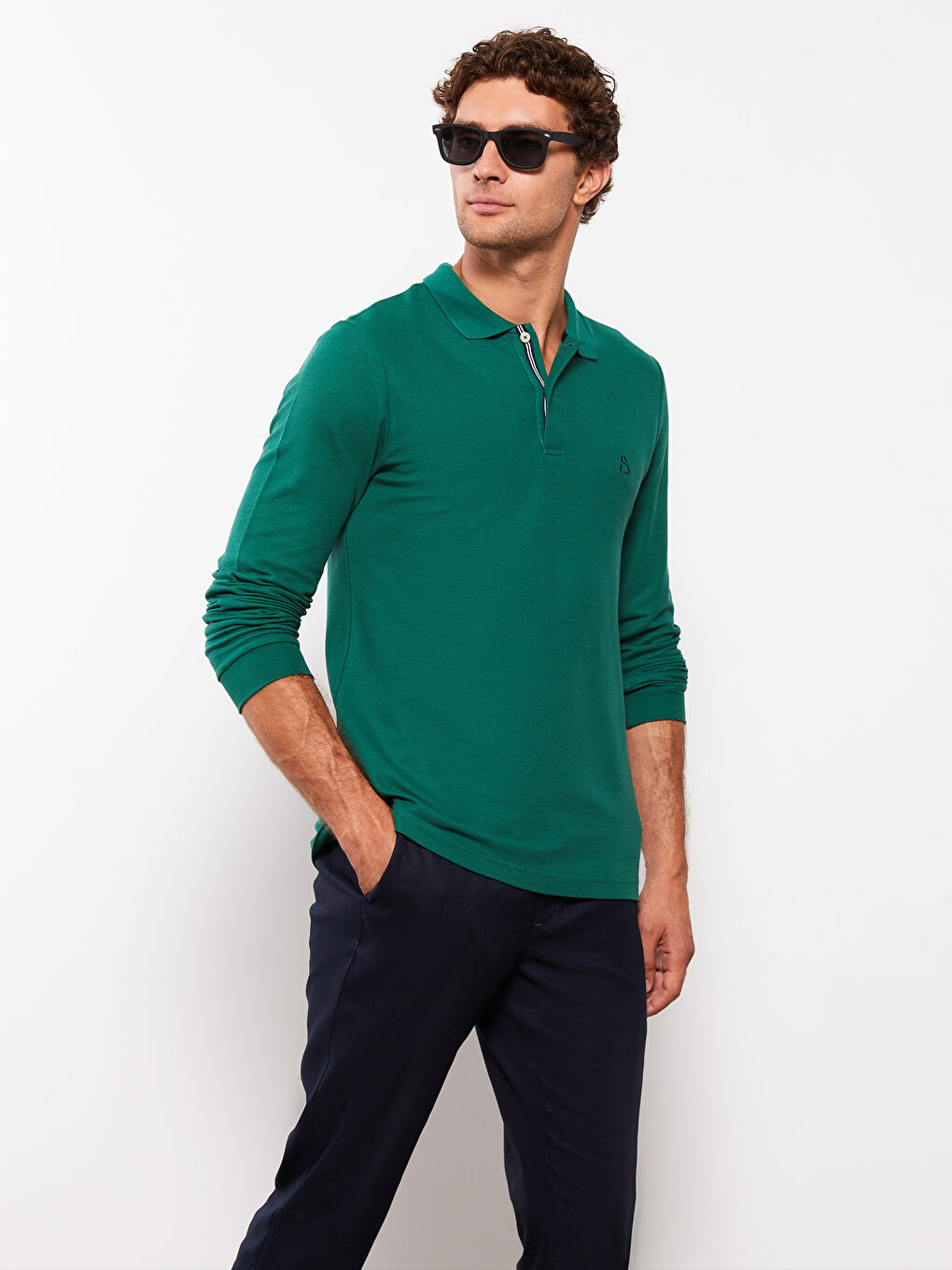 SOUTHBLUE Orta Yeşil Polo Yaka Uzun Kollu Pike Erkek Sweatshirt - 3