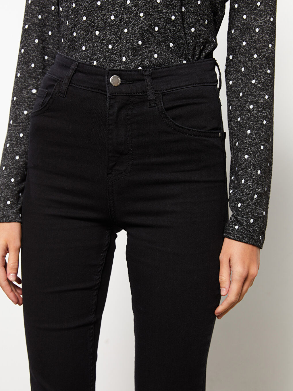 Blugi Denim cu Talie Înaltă, Croială Slim, Detalii Buzunar Regular pentru Femei-3