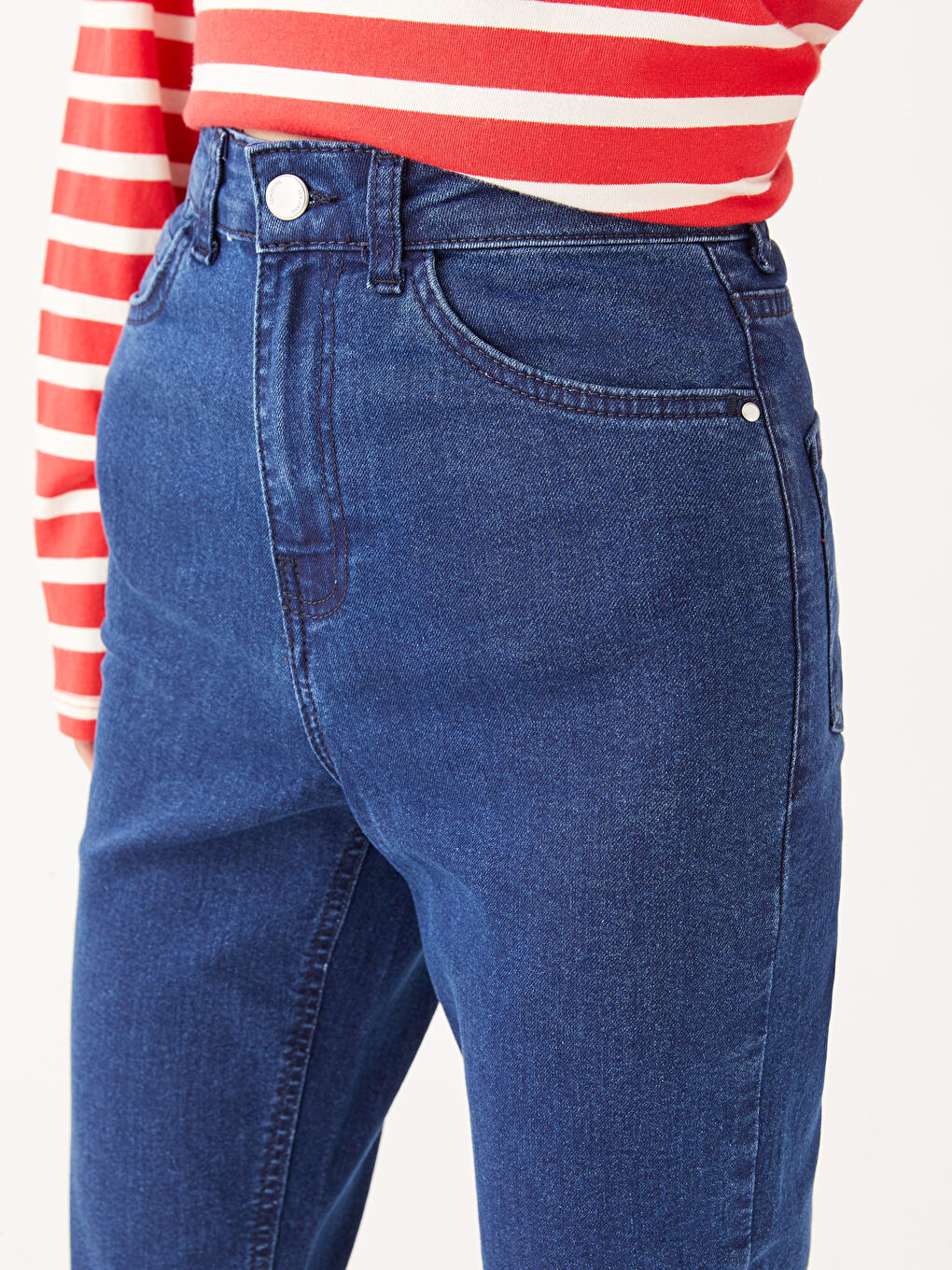 LCW ECO İndigo Kadın Mom Fit Düz Jean Pantolon - 2