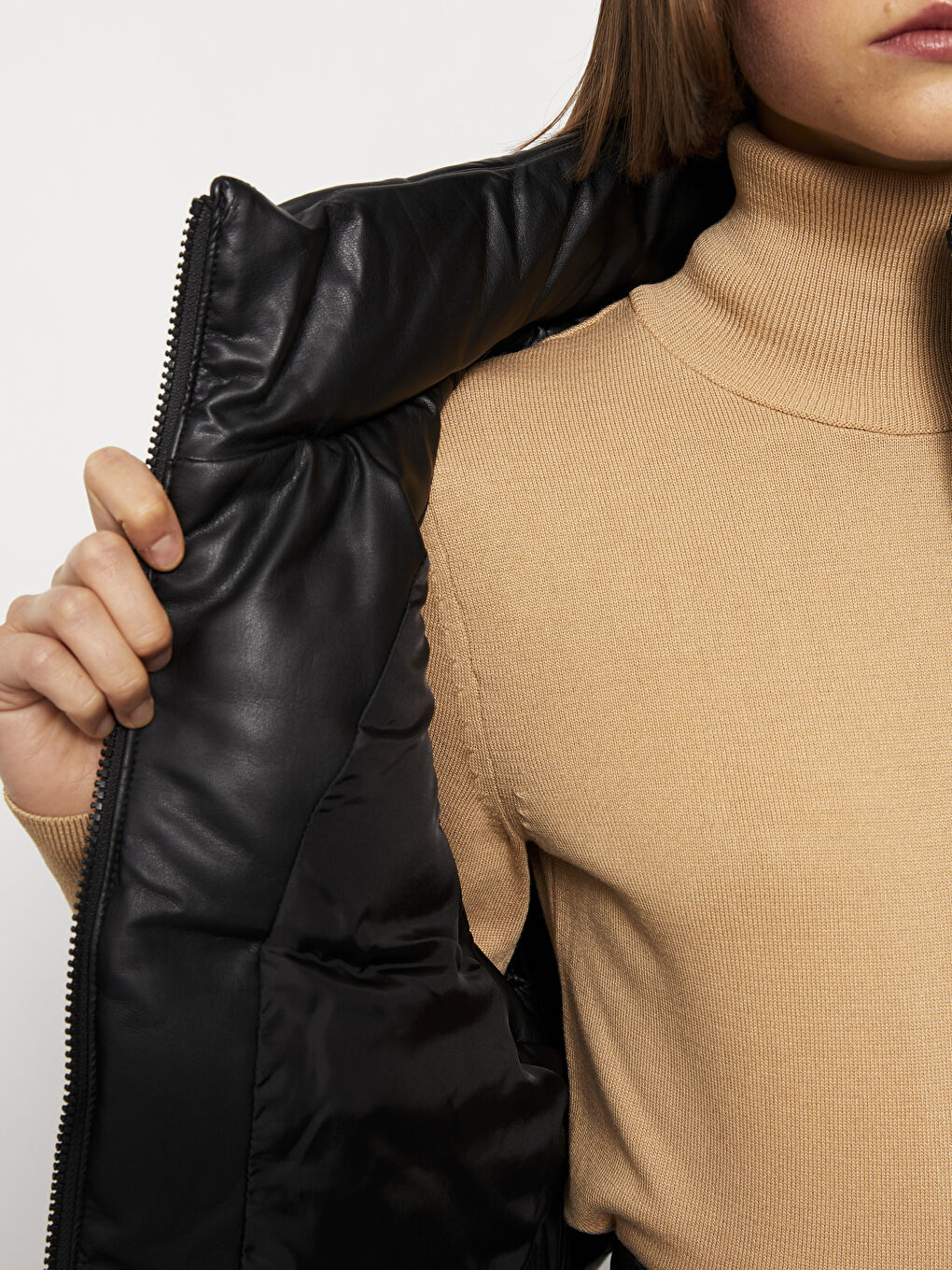 Vestă matlasată simplă cu guler tip pâlnie pentru femei-4