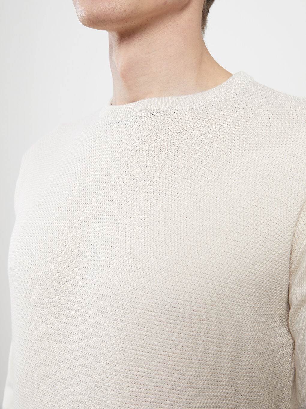 Bej Bisiklet Yaka Erkek Triko Kazak-3