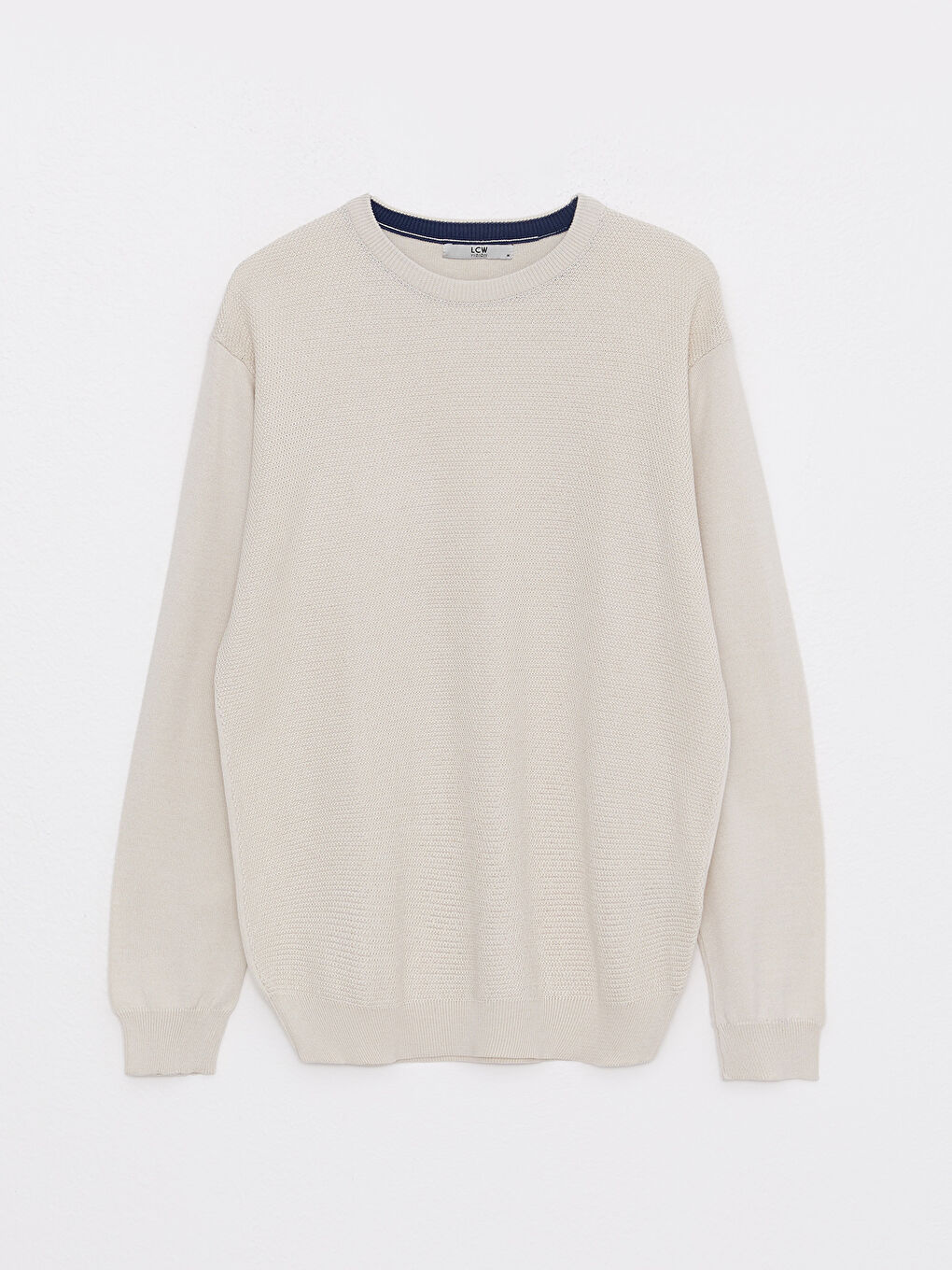 Bej Bisiklet Yaka Erkek Triko Kazak-5