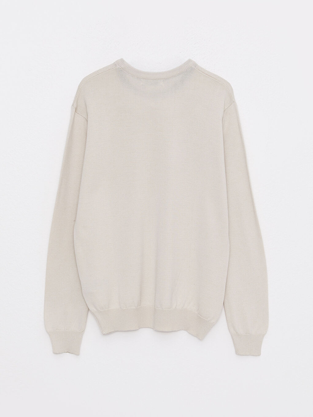 Bej Bisiklet Yaka Erkek Triko Kazak-6