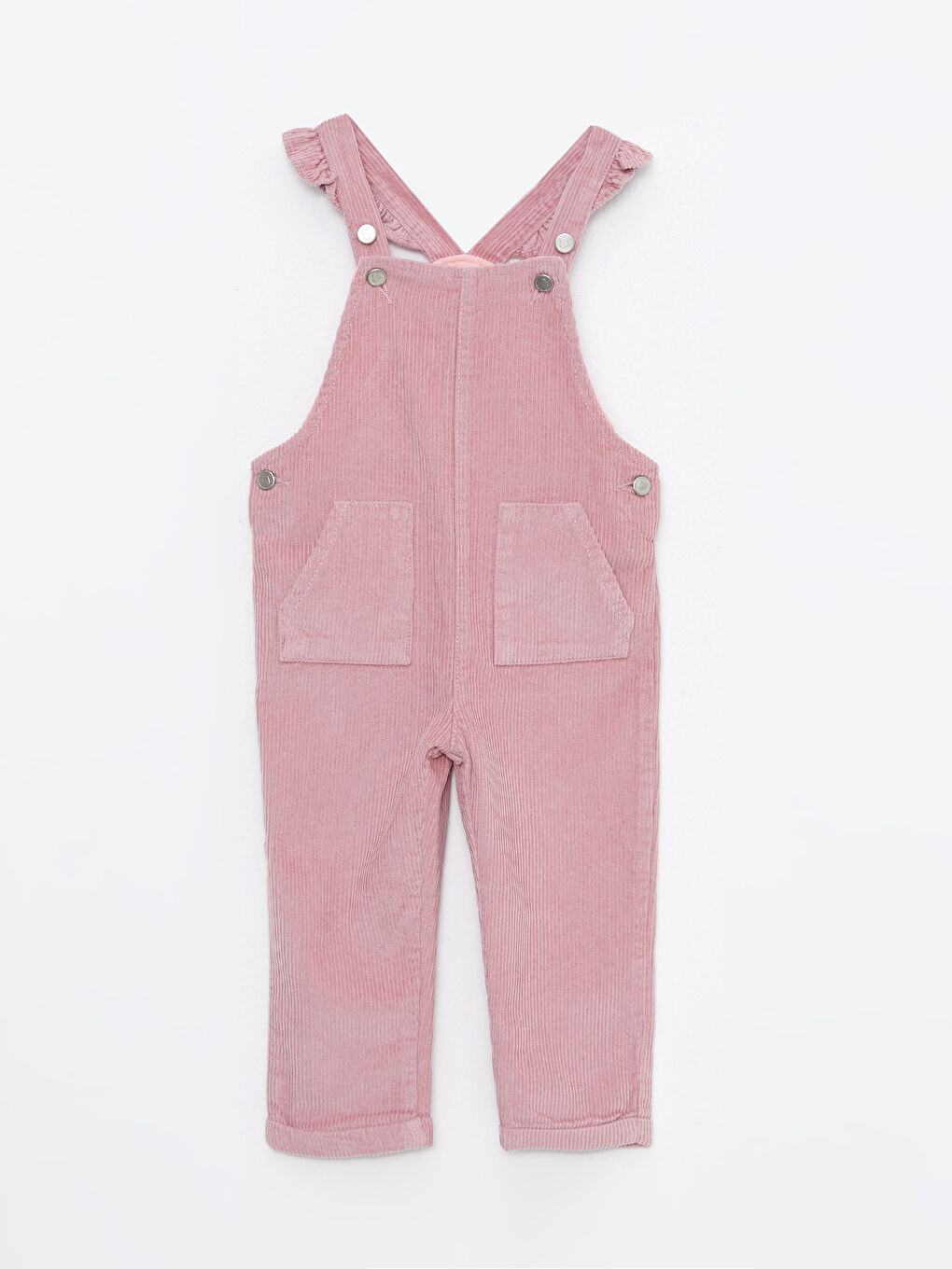 Pembe Kare Yaka Askılı Kadife Kız Bebek Salopet-3