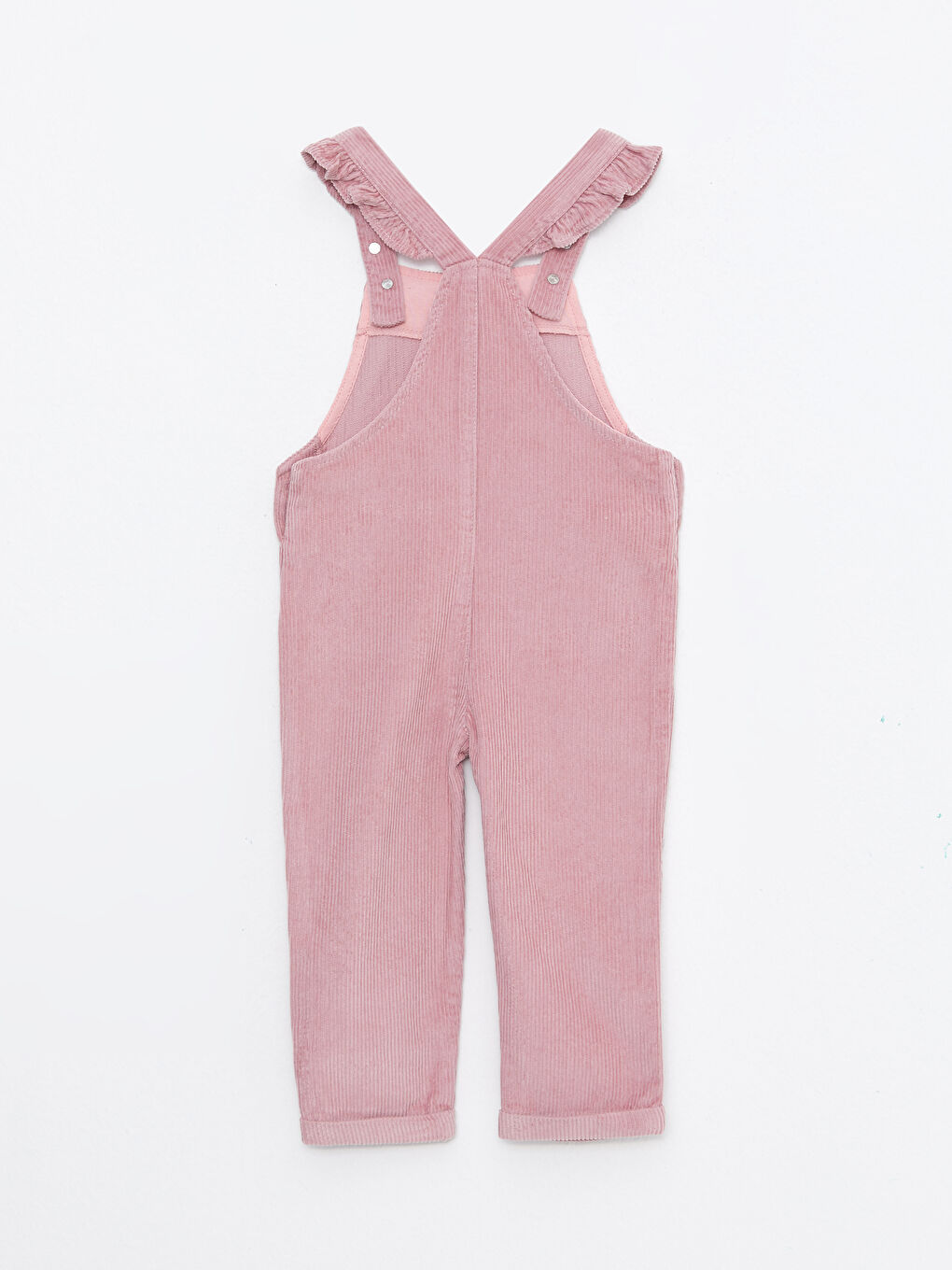 Pembe Kare Yaka Askılı Kadife Kız Bebek Salopet-4