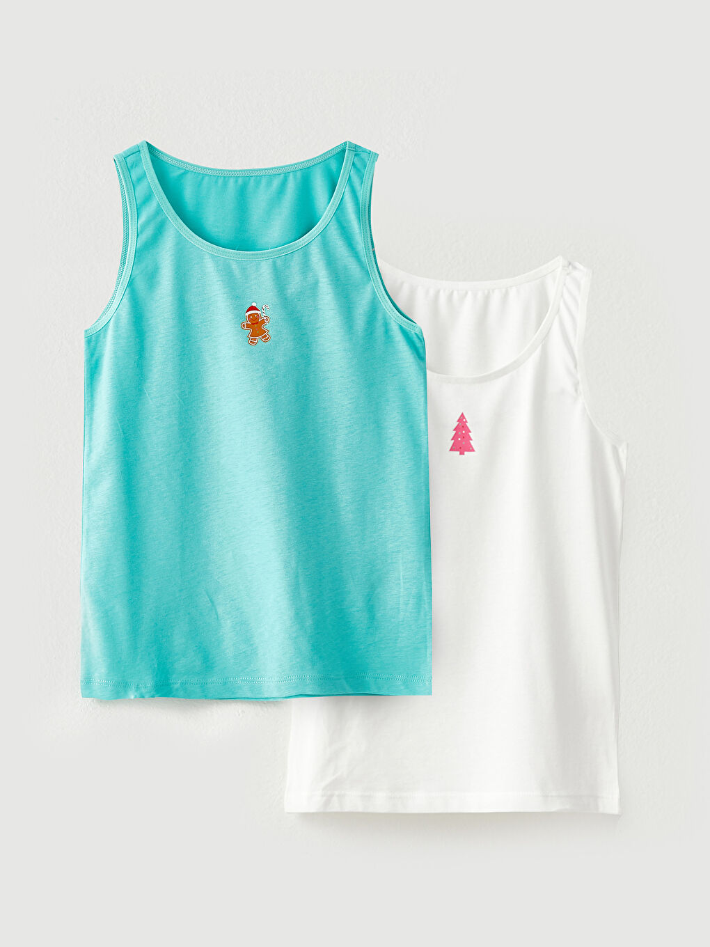 Crew Neck Printed Cotton Girl Singlet 2-Pack