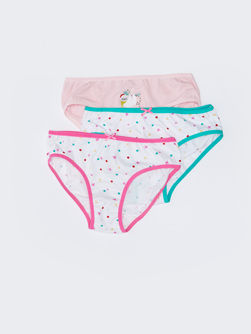 Beyaz Baskılı Pamuklu Kız Çocuk Külot 3'lü