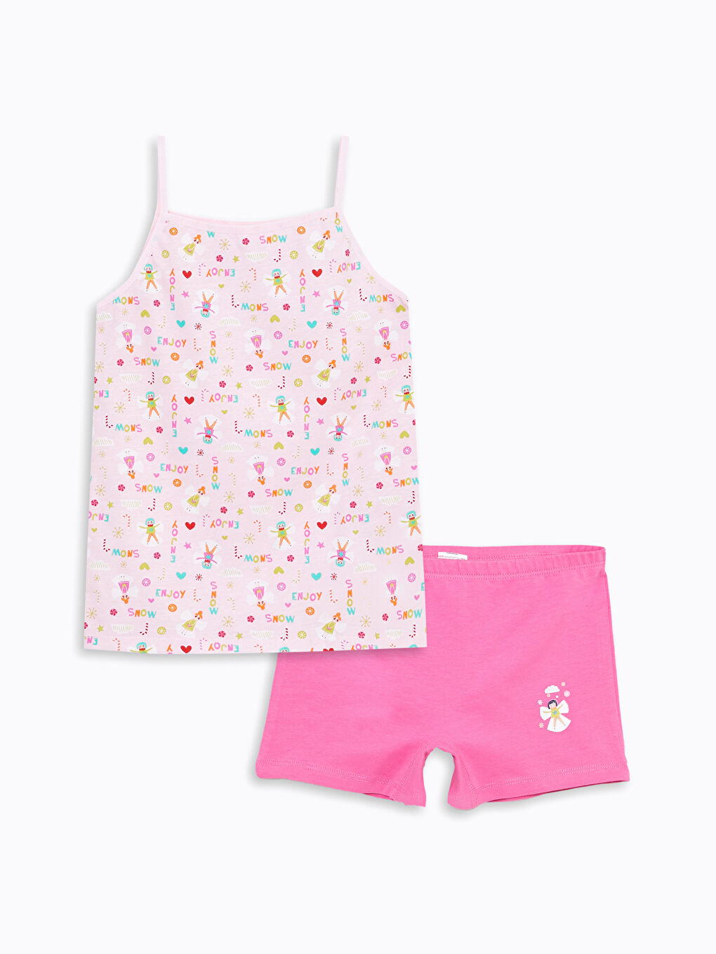 LCW Kids Square Neck Printed Strappy Cotton Girl Singlet and Boxer -W2BK70Z4-LT9
