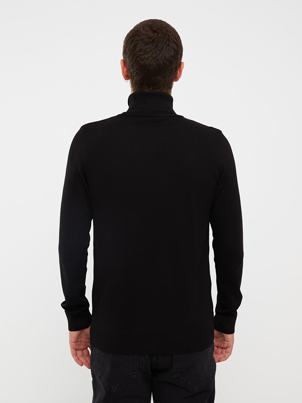 Siyah Balıkçı Yaka Uzun Kollu İnce Erkek Triko Kazak-4