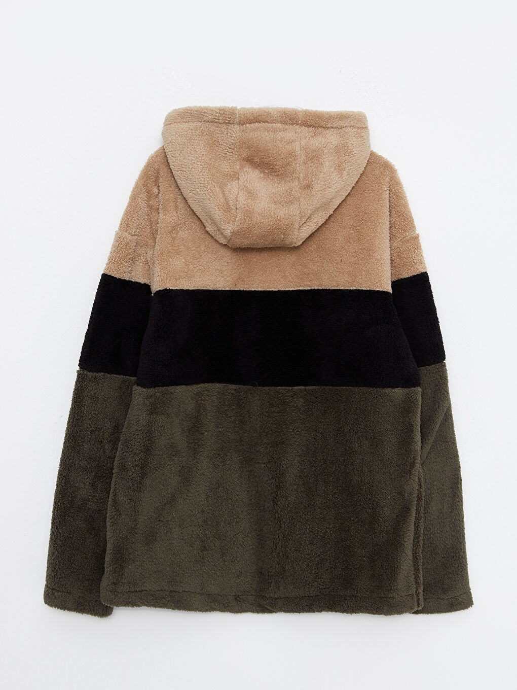 Haki Uzun Kollu Renk Bloklu Pelüş Erkek Hoodie-6