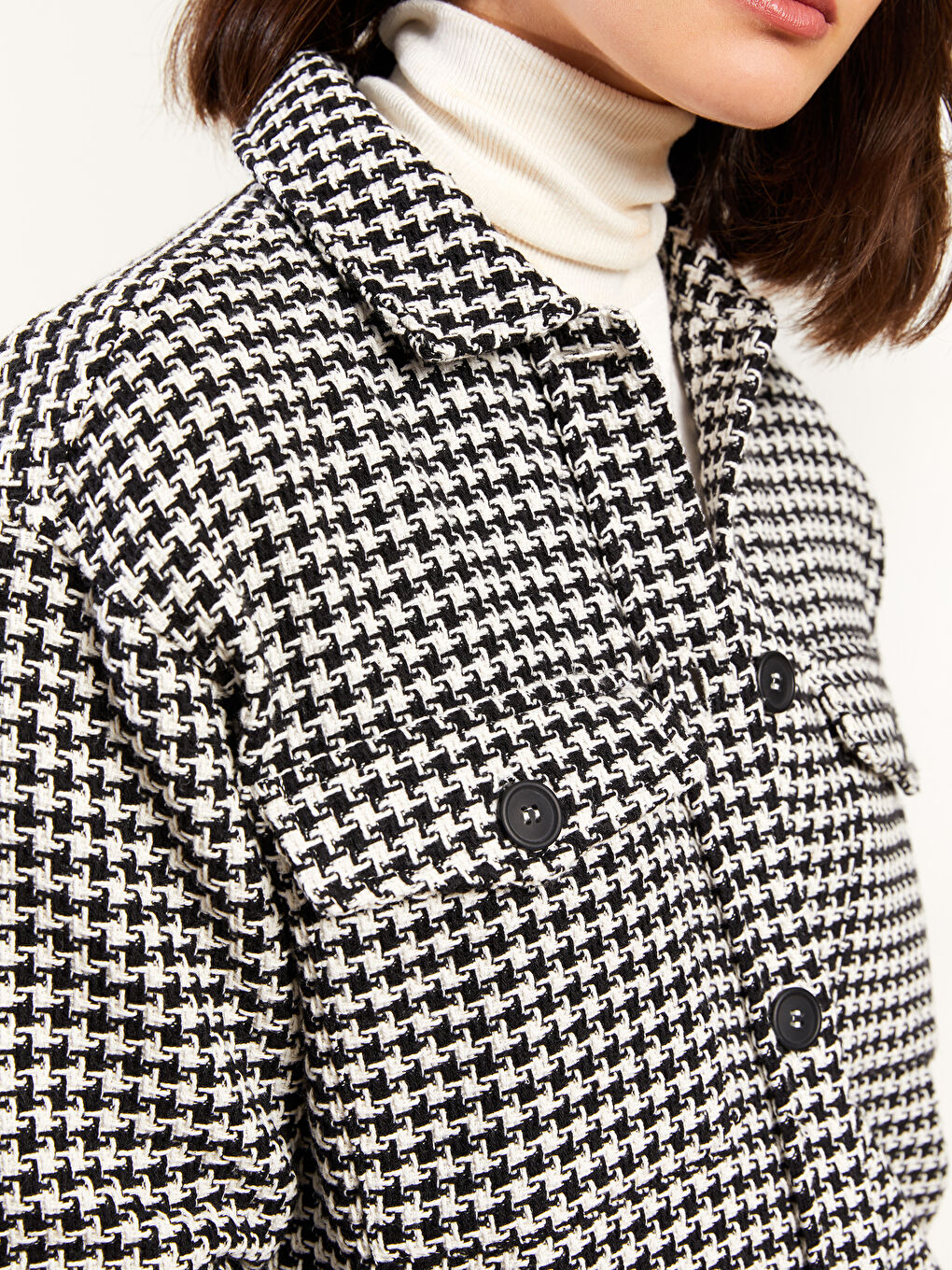 Siyah Ekose Uzun Kollu Kadın Gömlek Ceket-3