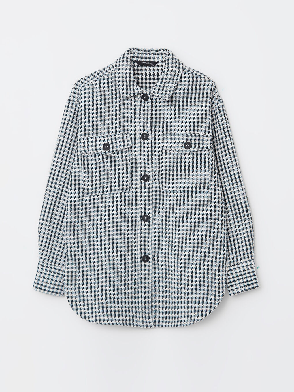 Mavi Ekose Uzun Kollu Kadın Gömlek Ceket-5