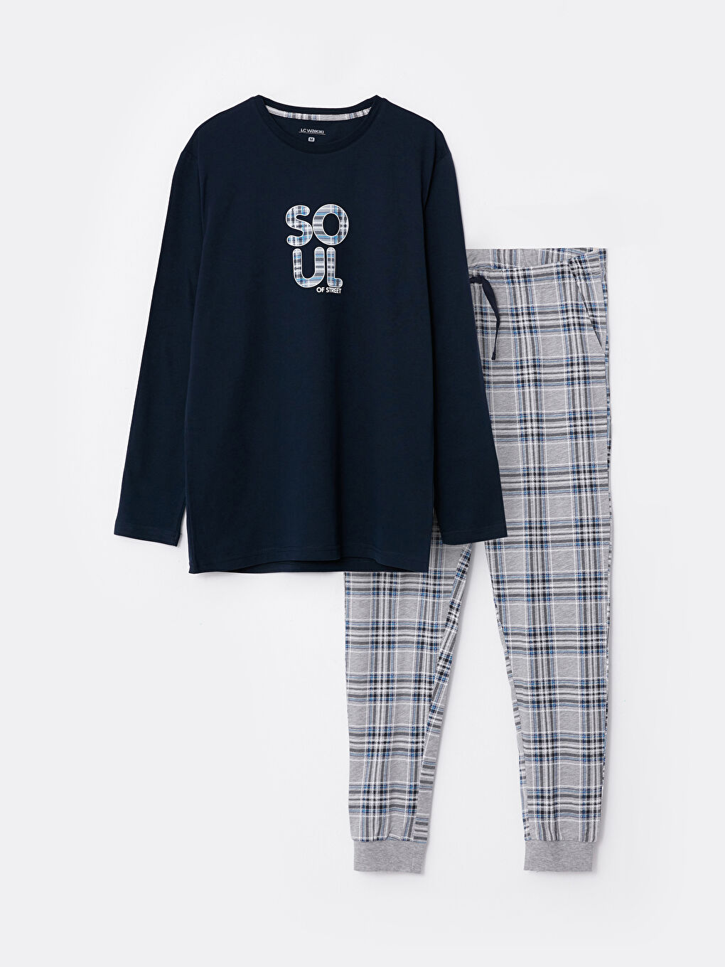 Crew Neck Printed Long Sleeve Men's Pajamas Set-5