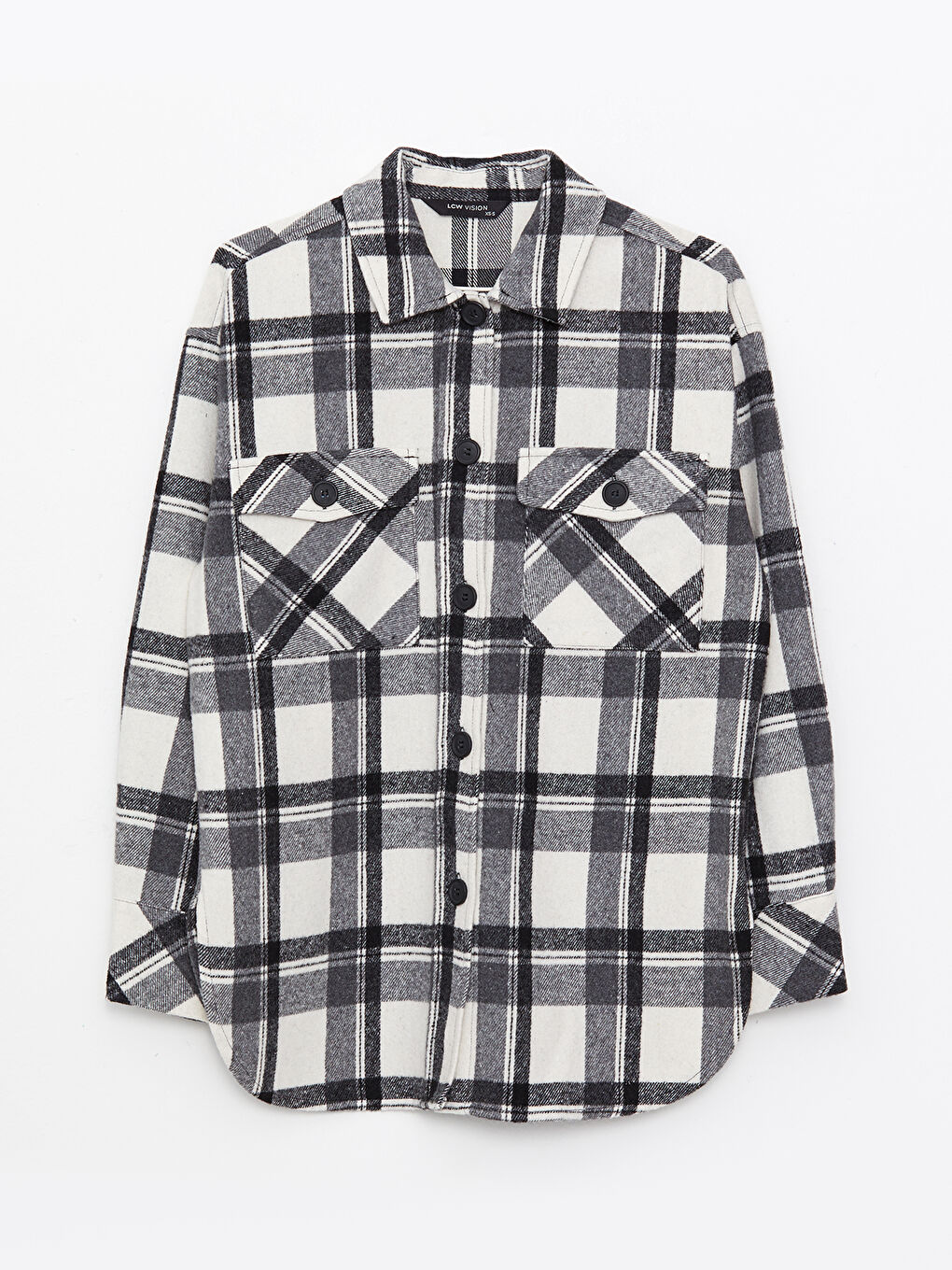 Siyah Ekose Uzun Kollu Kadın Gömlek Ceket-5