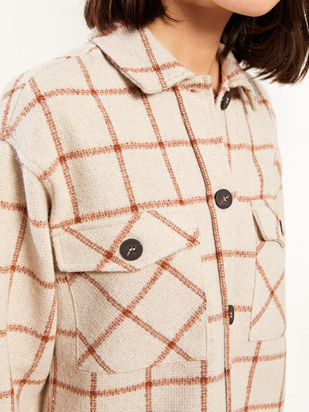 LCW Vision Karo Langarm Tweed Oversize Damen Hemdjacke -W2BL14Z8-LKQ