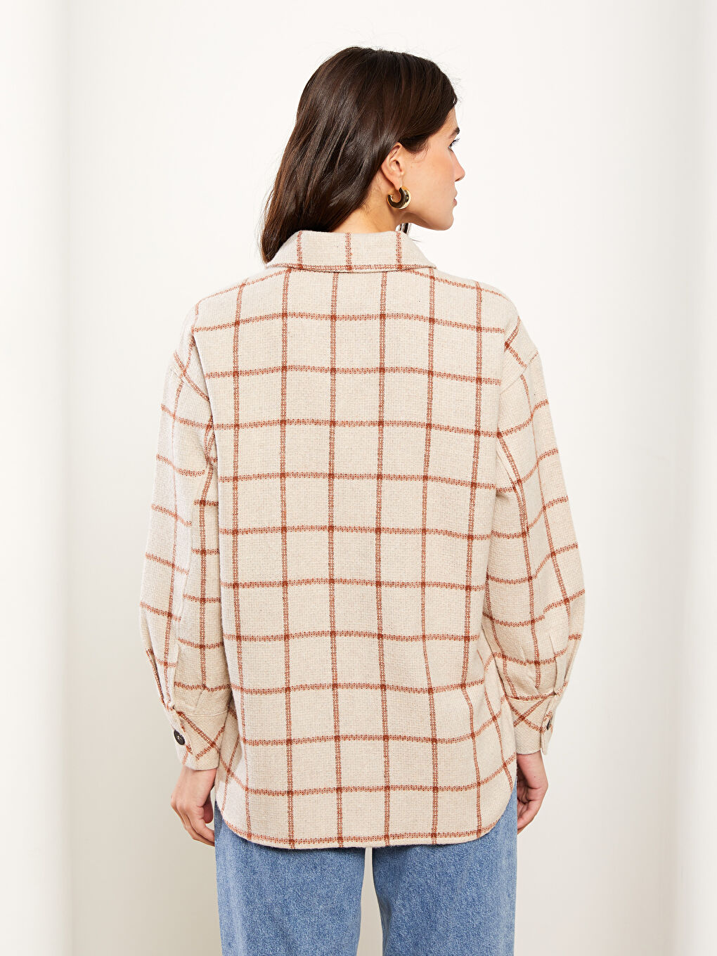 LCW Vision Karo Langarm Tweed Oversize Damen Hemdjacke -W2BL14Z8-LKQ