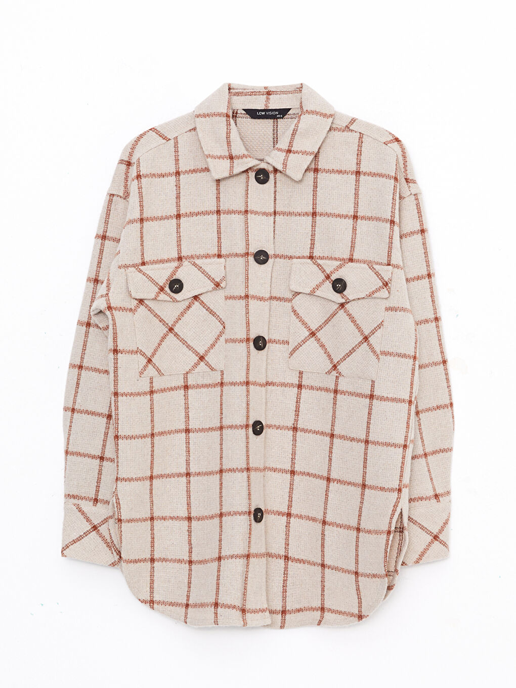 LCW Vision Karo Langarm Tweed Oversize Damen Hemdjacke -W2BL14Z8-LKQ