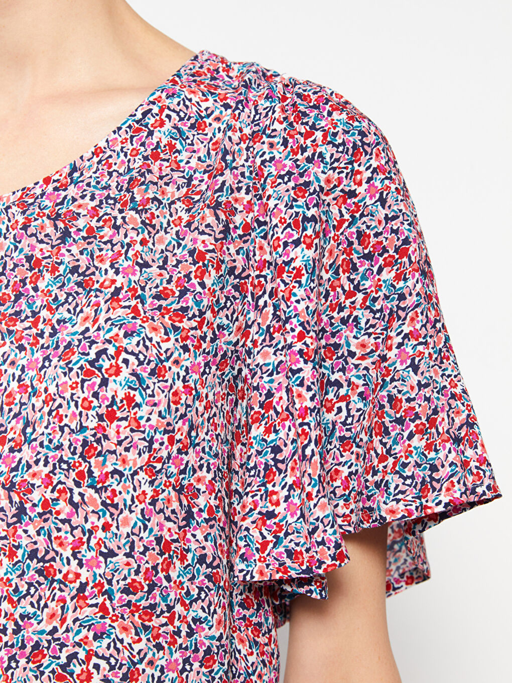 Crew Neck Patterned Short Sleeve A-Cut Women's Dress-3