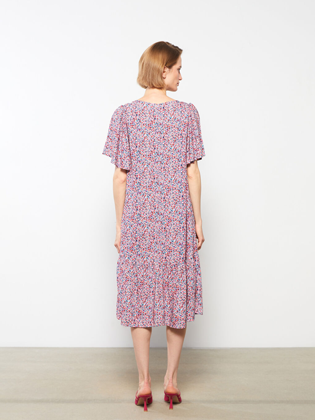 Crew Neck Patterned Short Sleeve A-Cut Women's Dress-4