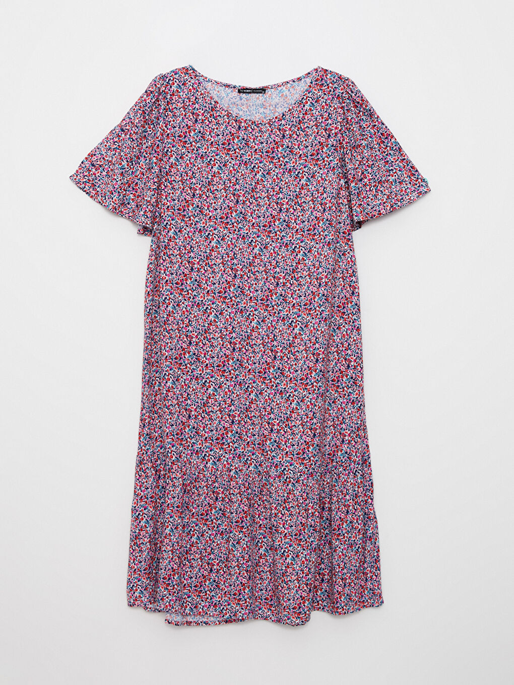 Crew Neck Patterned Short Sleeve A-Cut Women's Dress-5