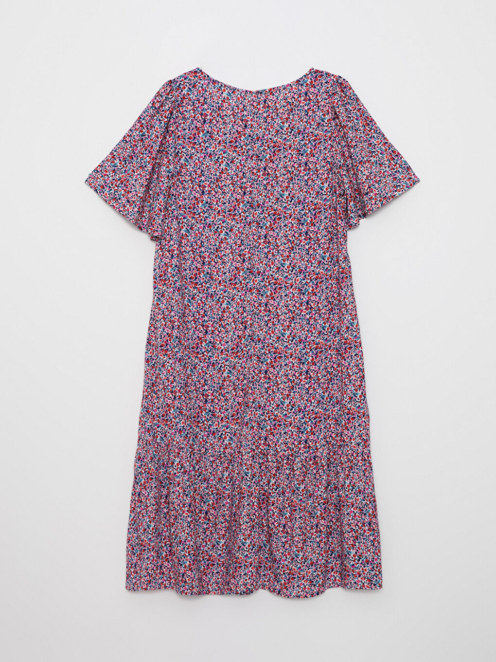 Crew Neck Patterned Short Sleeve A-Cut Women's Dress-6