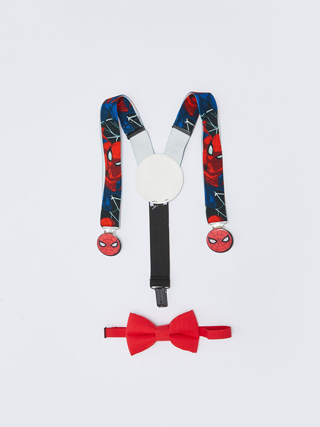 Kırmızı Spiderman Baskılı Erkek Çocuk Pantolon Askısı ve Papyon-1