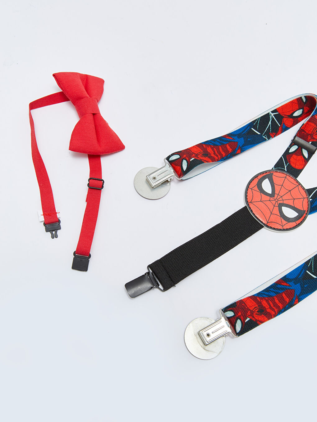 Kırmızı Spiderman Baskılı Erkek Çocuk Pantolon Askısı ve Papyon-2