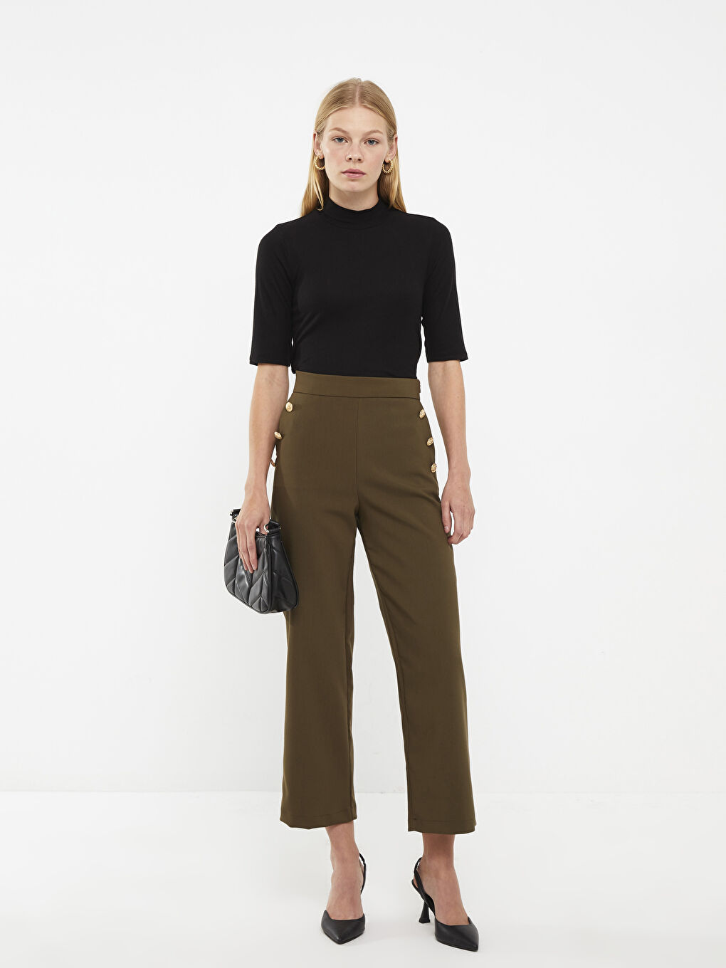 T-shirt pour Femmes à Manches Courtes Uni avec Col Cheminée-2