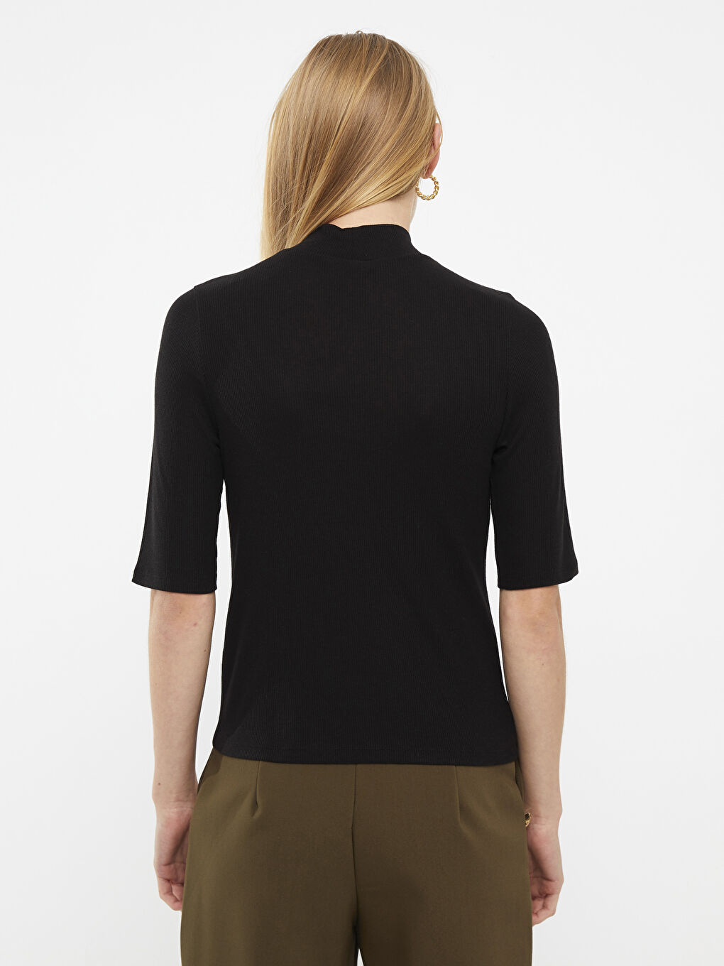 T-shirt pour Femmes à Manches Courtes Uni avec Col Cheminée-4