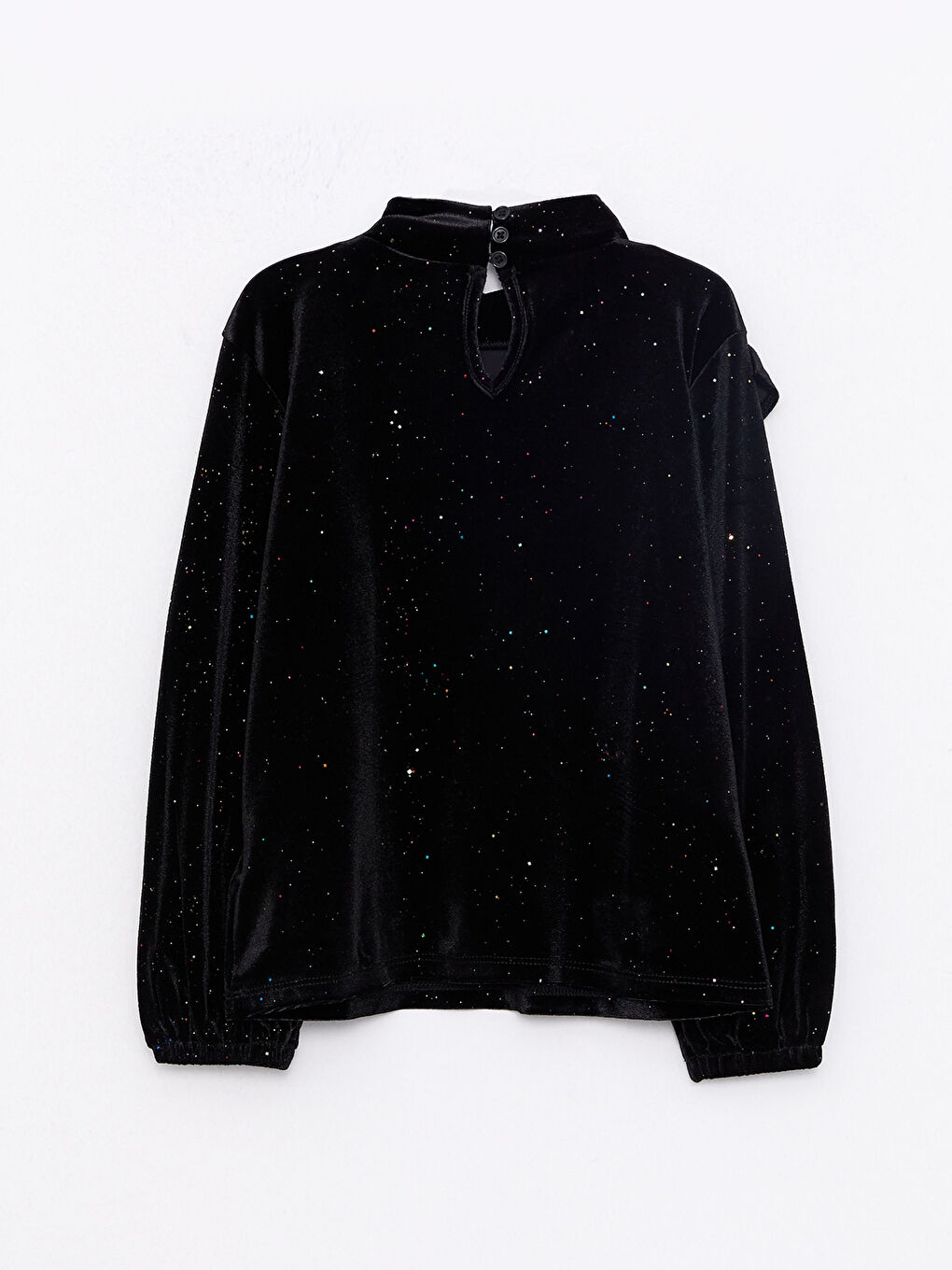 Turtleneck Ruffle Detailed Long Sleeve Velvet Girls T-Shirt-4