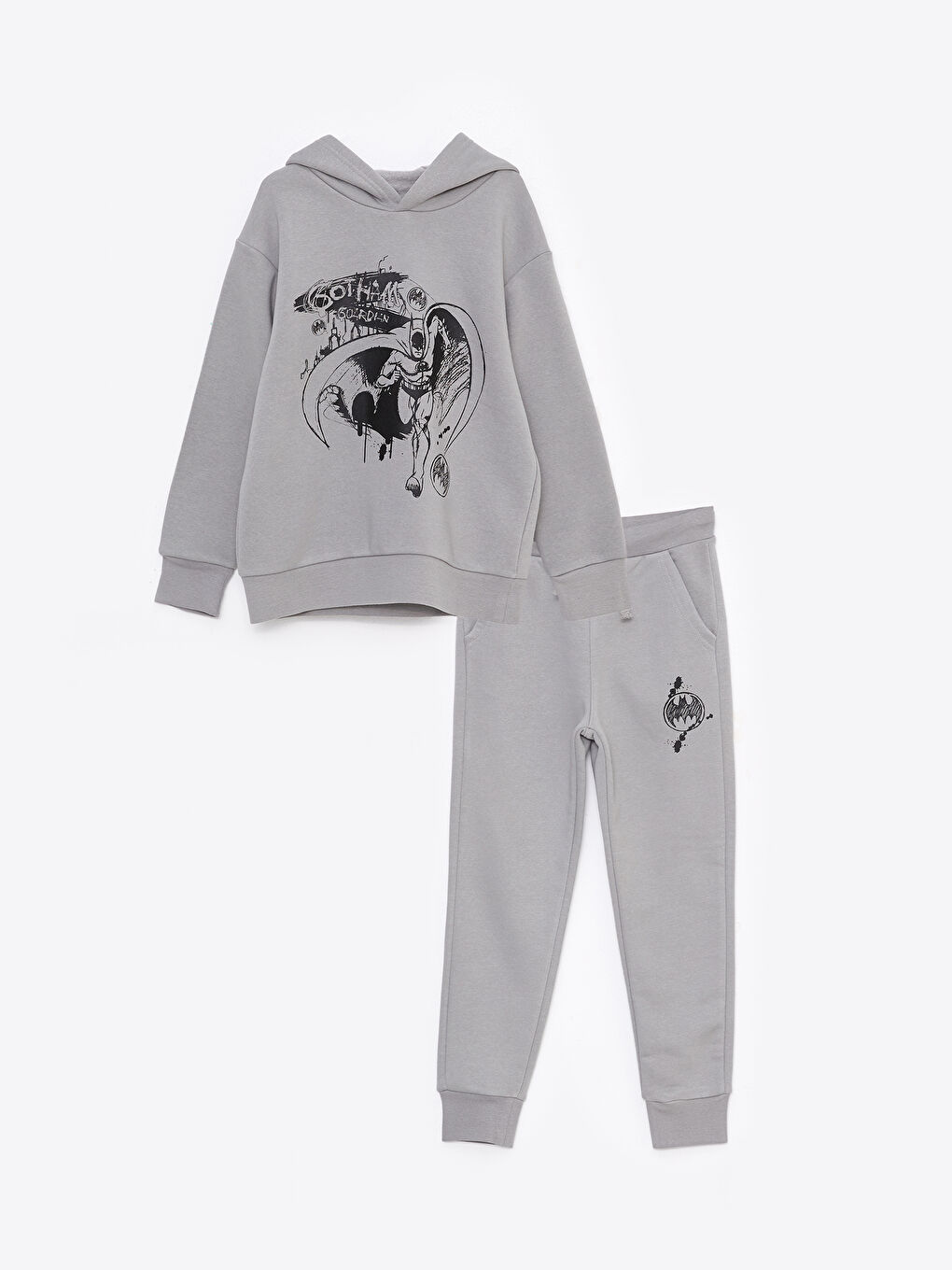 Set Băiat Batman Imprimat cu Glugă, Bluza de Trening cu Mânecă Lungă și Pantaloni de Trening