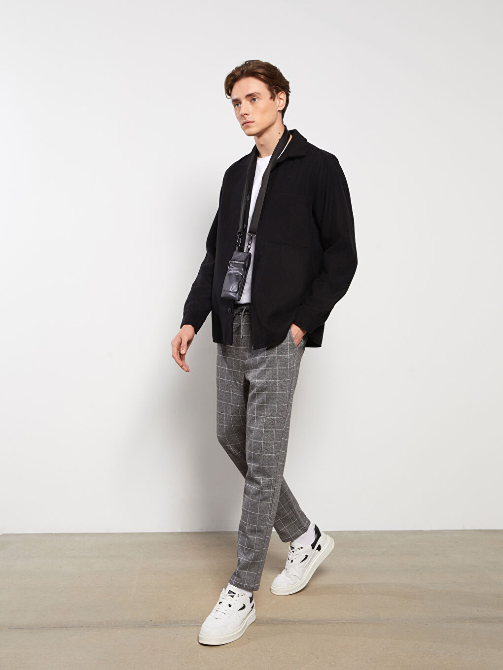 Siyah Slim Fit Ekose Erkek Pantolon