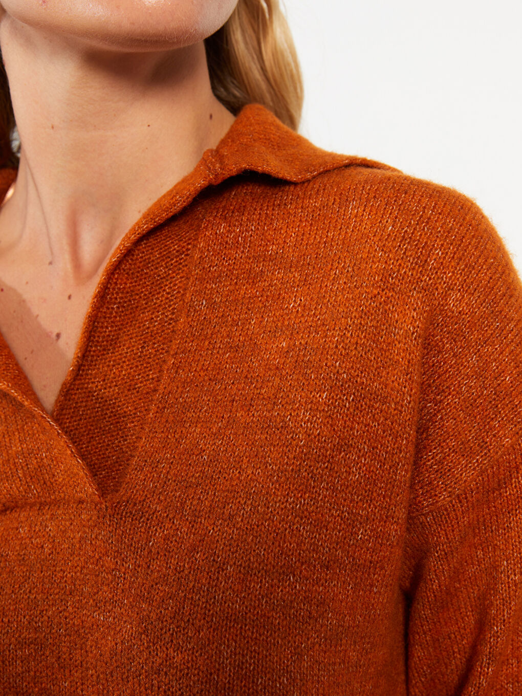 Turuncu Polo Yaka Kadın Triko Kazak-9