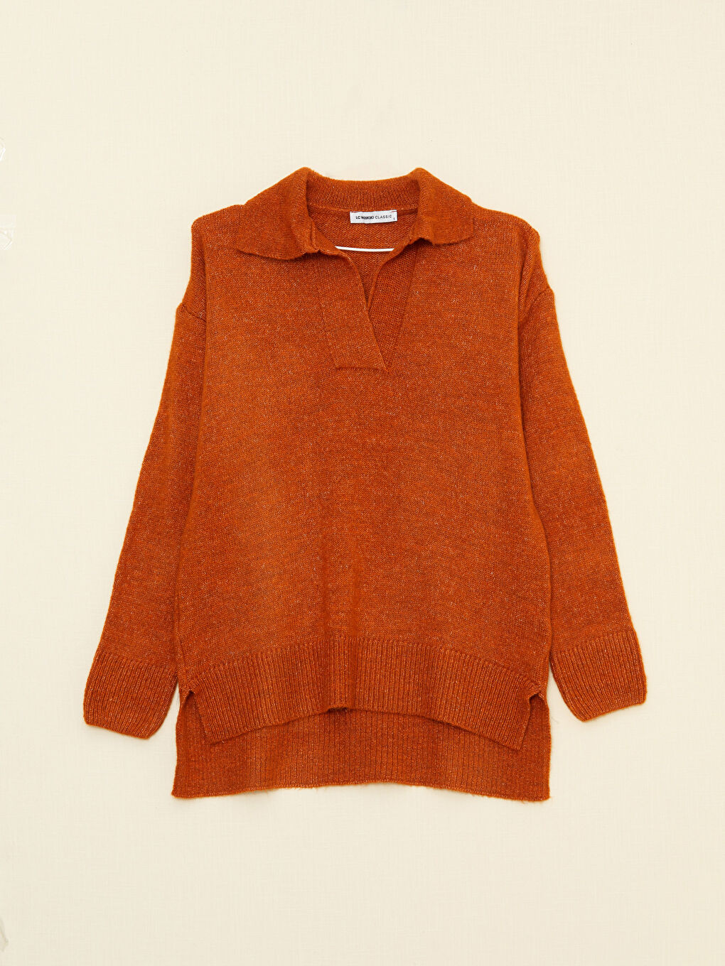 Turuncu Polo Yaka Kadın Triko Kazak-11