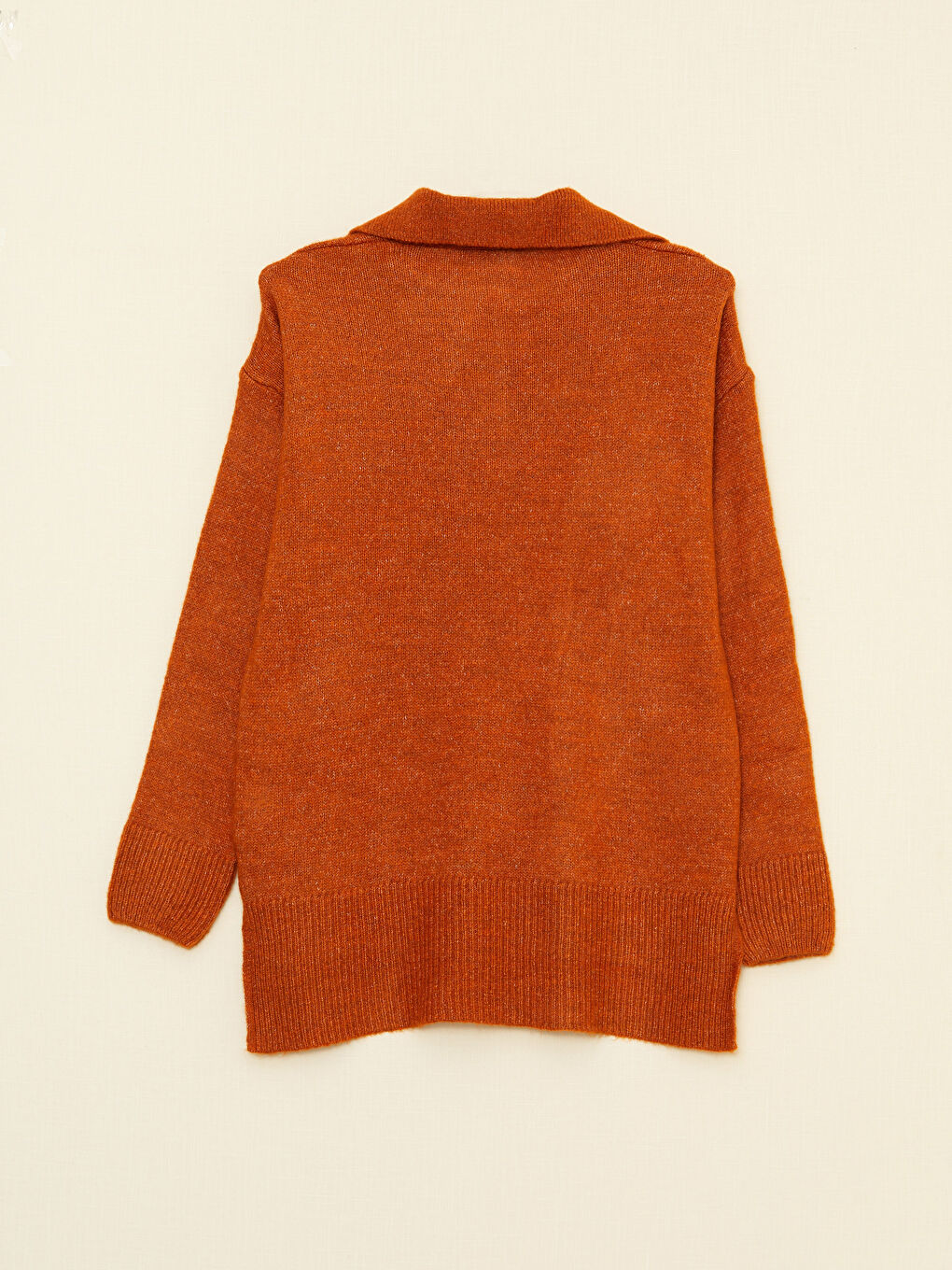 Turuncu Polo Yaka Kadın Triko Kazak-12