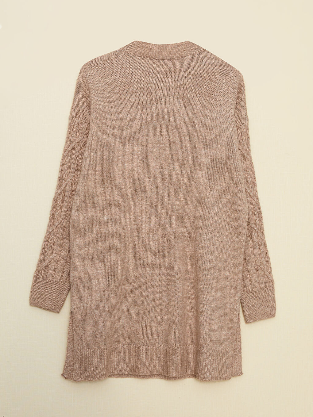 Bej Bisiklet Yaka Kendinden Desenli Uzun Kollu Kadın Triko  Kazak-12