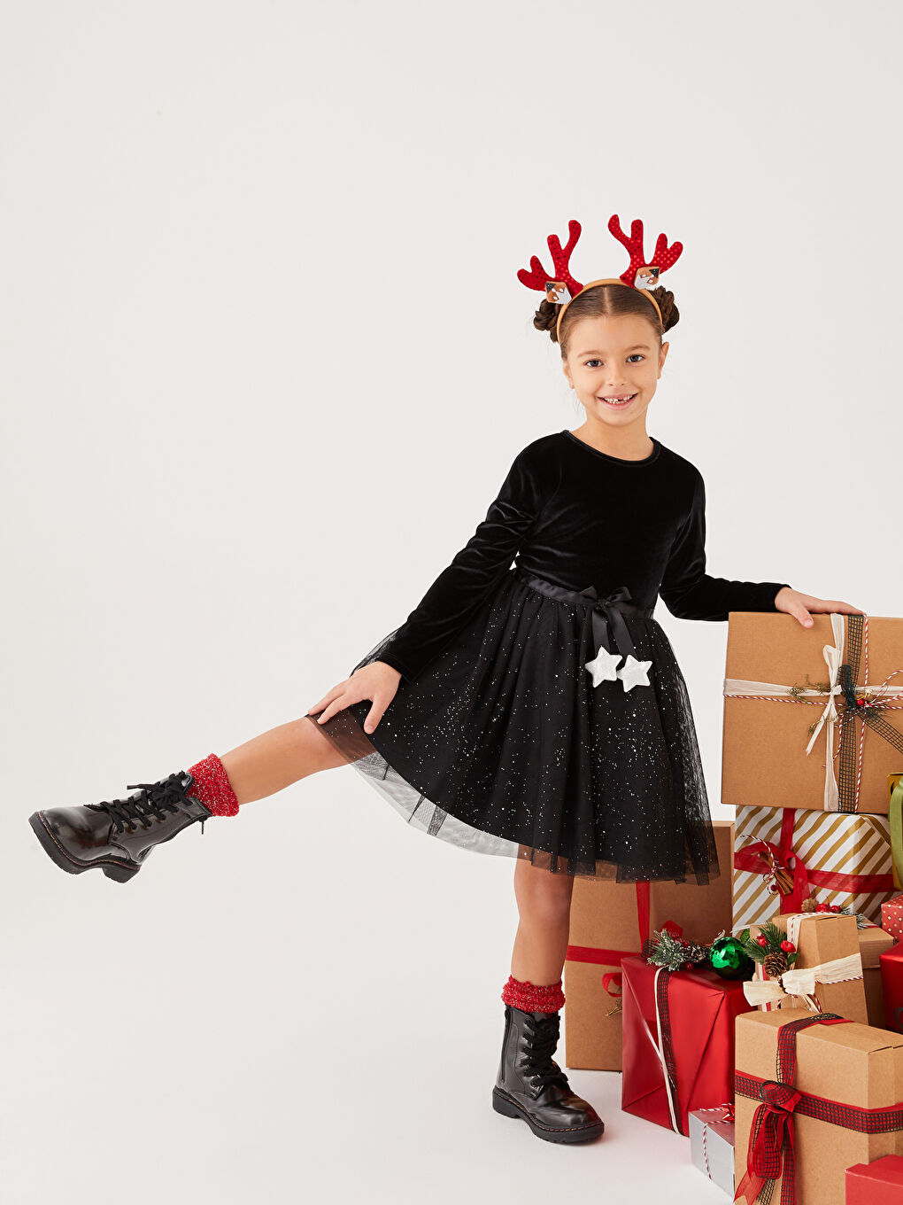 LCW Kids Bisiklet Yaka Işıltılı Uzun Kollu Kadife Kız Çocuk Elbise -W2BM15Z4-CVL
