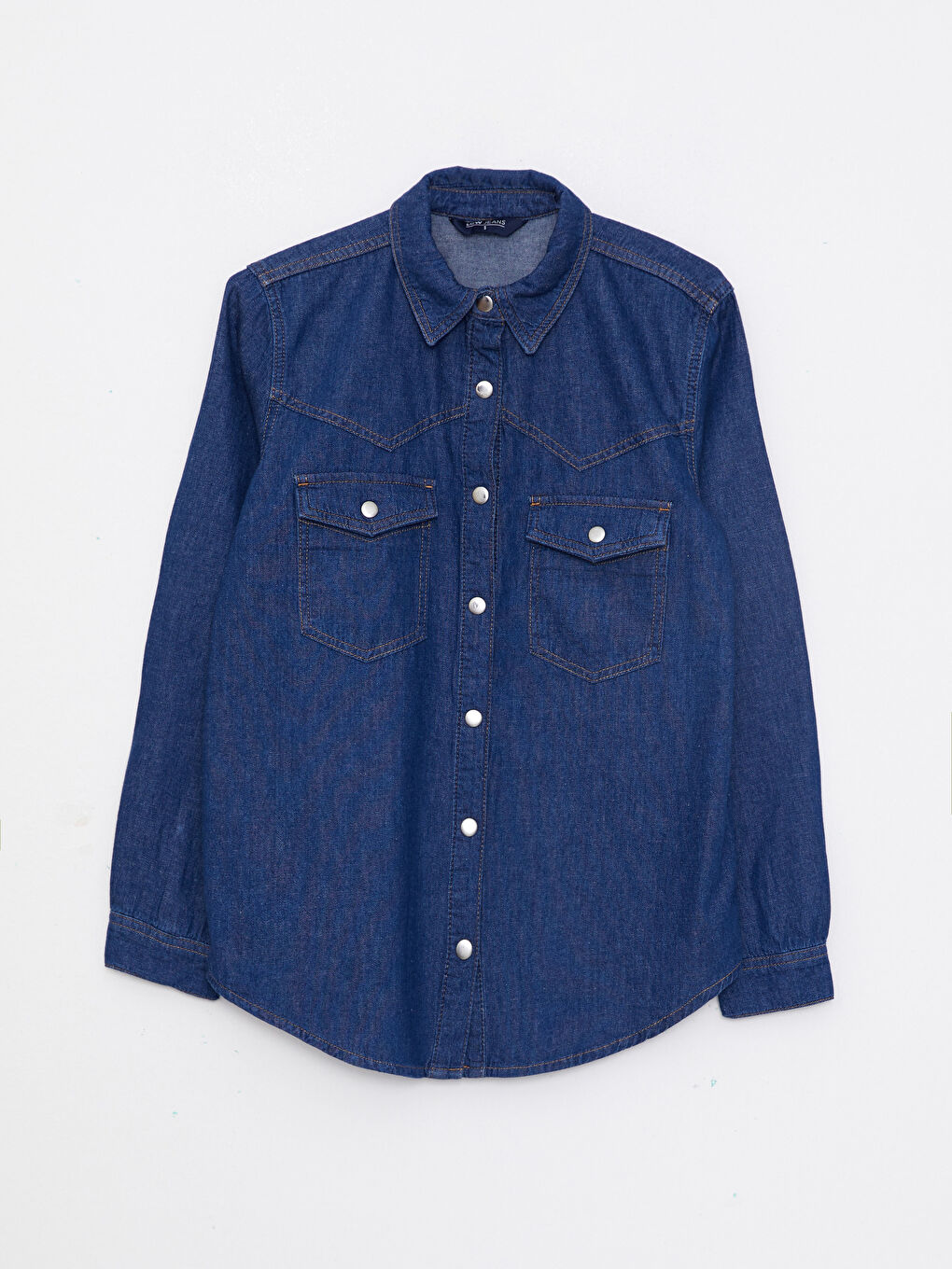 İndigo Önden Düğme Kapamalı Düz Uzun Kollu Kadın Jean Gömlek-5