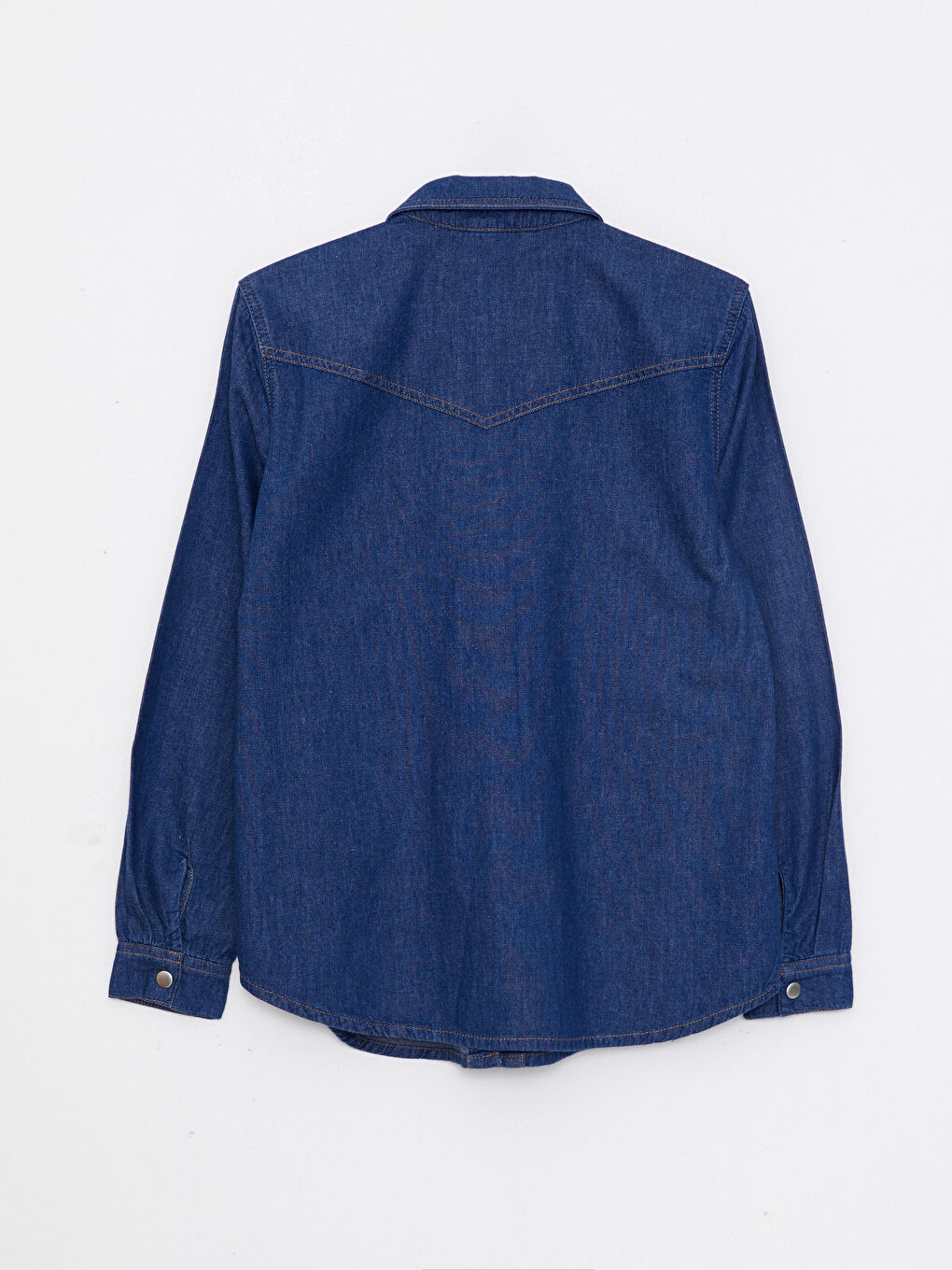 İndigo Önden Düğme Kapamalı Düz Uzun Kollu Kadın Jean Gömlek-6