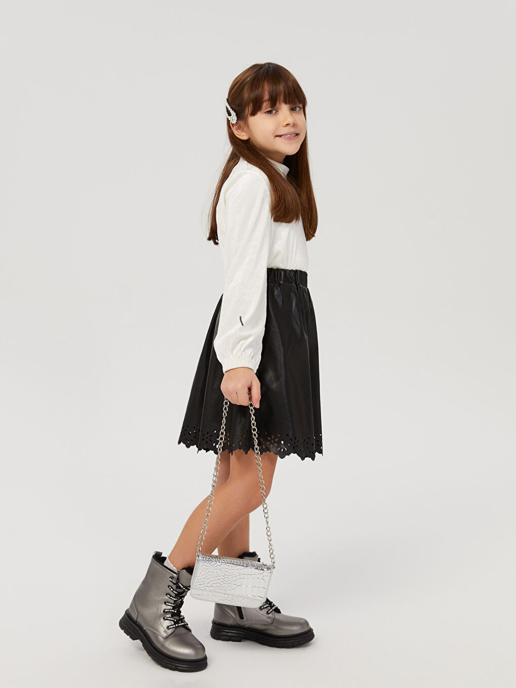 Suknja za devojčice od imitacije kože sa elastičnim strukom-1