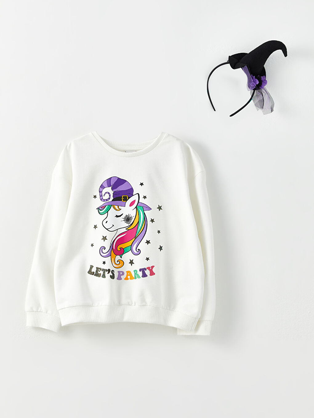 Crew Neck Printed Long Sleeve Girls' Sweatshirt Leggings & Crown-1