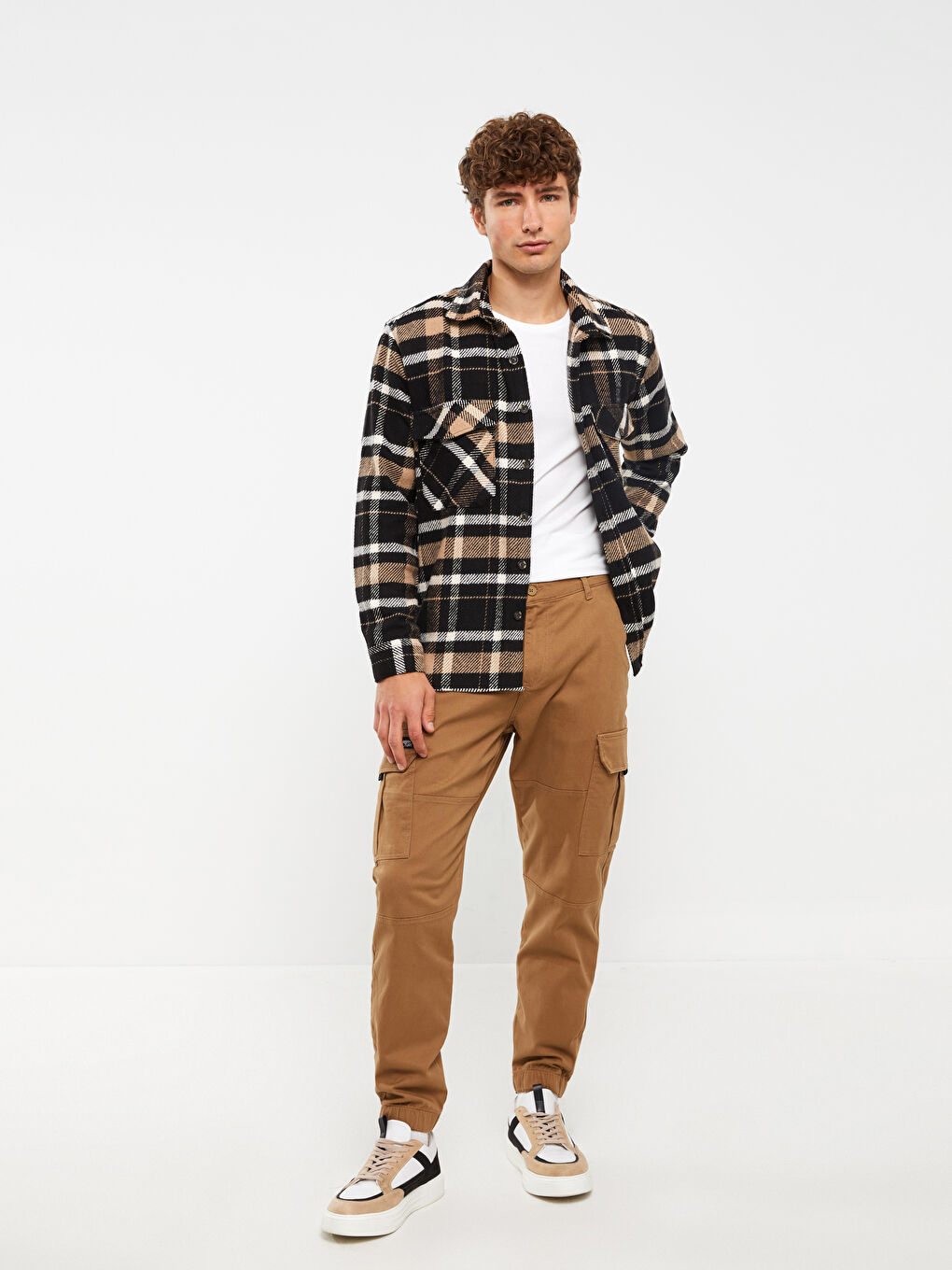 Kahverengi Standart Kalıp Gabardin Erkek Kargo Pantolon-1