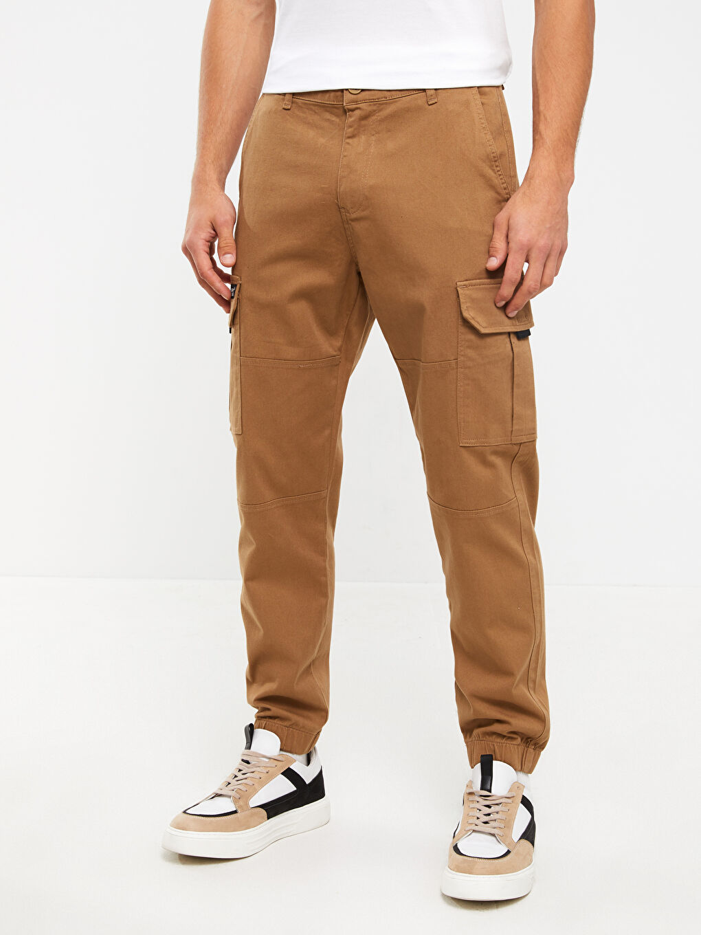 Kahverengi Standart Kalıp Gabardin Erkek Kargo Pantolon-2