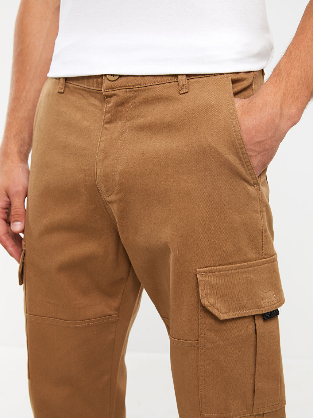 Kahverengi Standart Kalıp Gabardin Erkek Kargo Pantolon-3