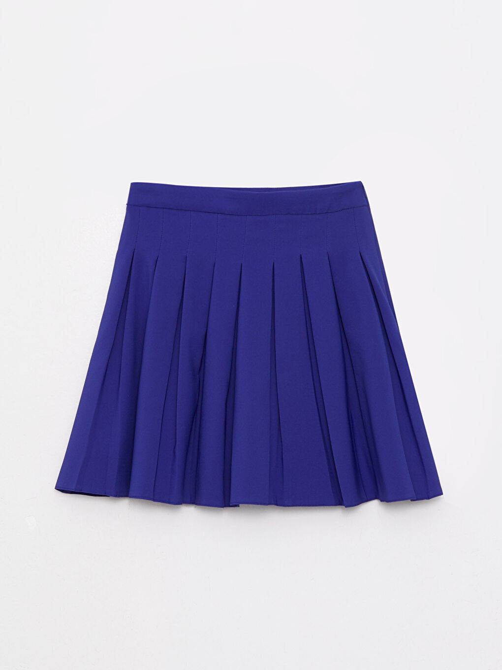 Lacivert Beli Fermuarlı Düz Pileli Kadın Etek-5