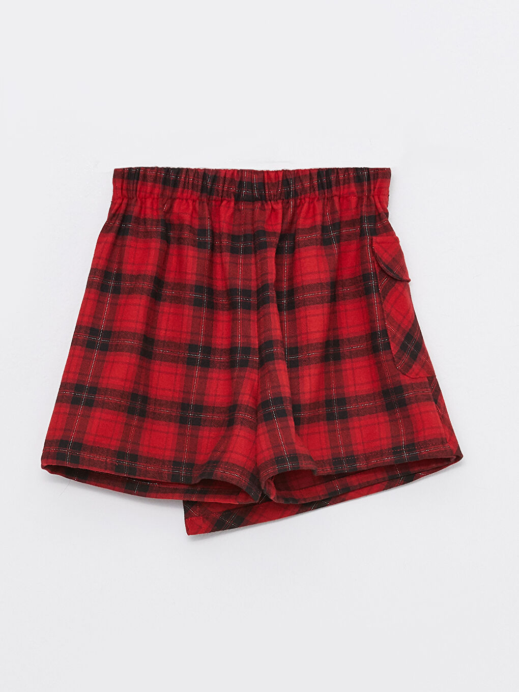 Kırmızı Beli Lastikli Ekose Kız Çocuk Şort Etek ve Külotlu Çorap-3